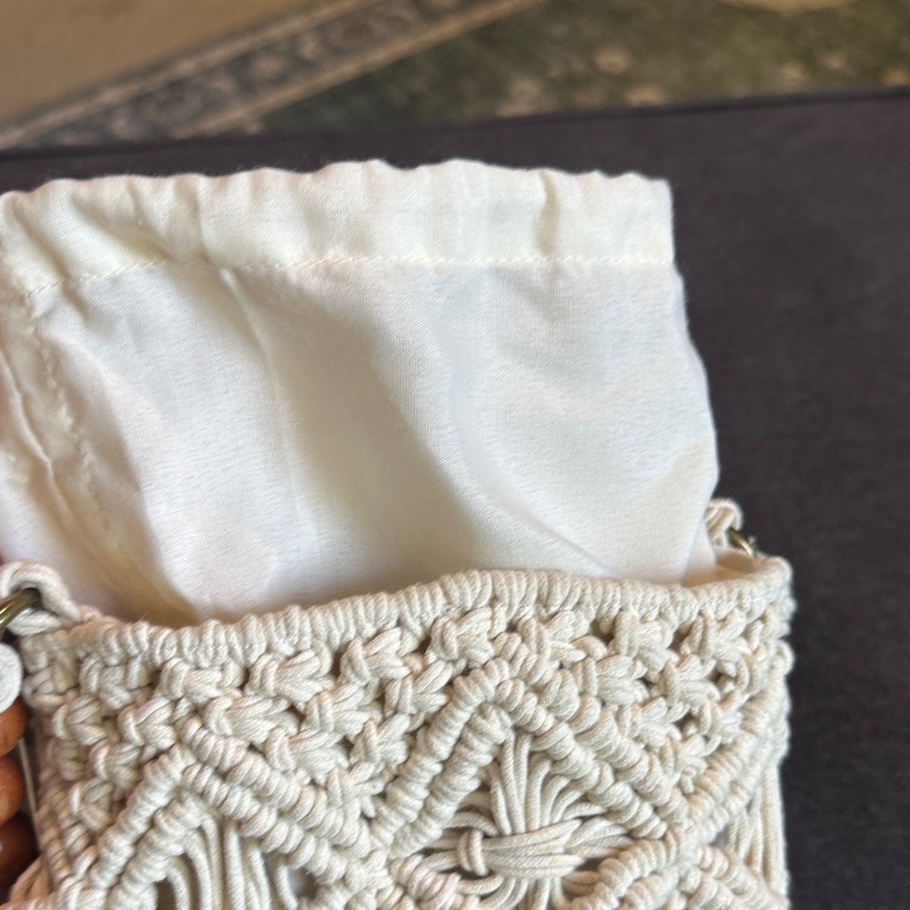 Cost Plus World Market Cream Macramé Crossbody Bag with Wooden Beads - Picture 5 of 6